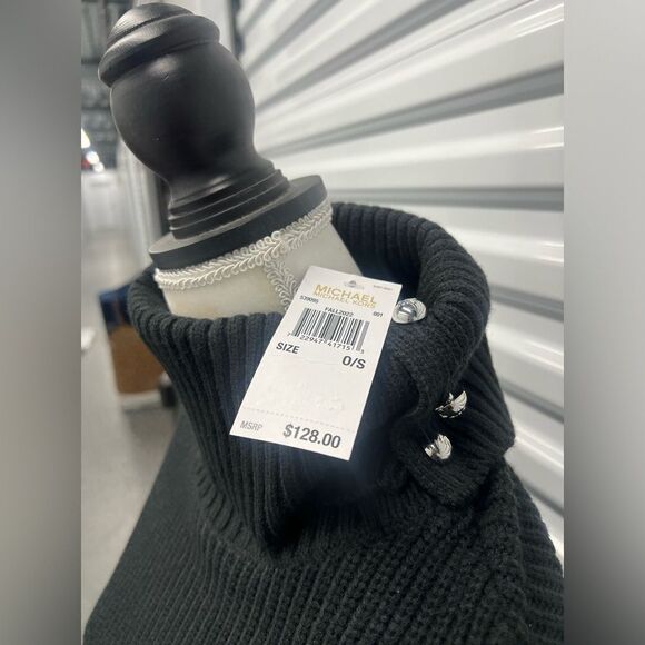 Michael Kors Women's Wide-Rib Button Turtleneck Poncho - Picture 6 of 8